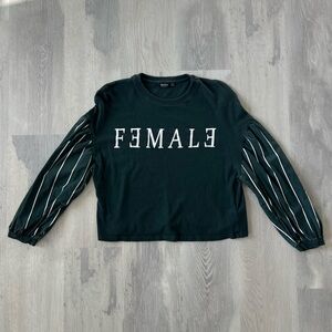 Small Bershka female graphic shirt with striped long puff sleeves